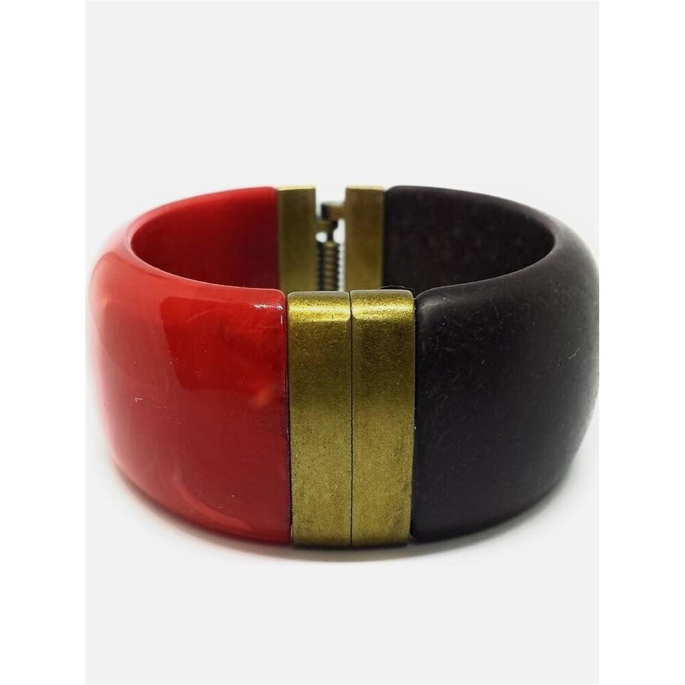 Premier Designs Piper Red and Black Resin Hinged Bracelet with Brass Accent